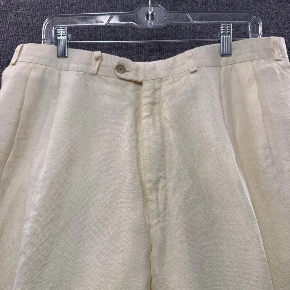 VTG Polo University Ralph Lauren Linen Trousers 42x30(37x29) Cream Herringbone